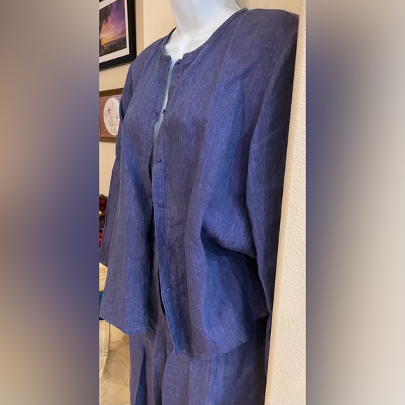 Beautiful EILEEN FISHER linen pants and top.  Soft blue color for a classic look - Picture 4 of 6